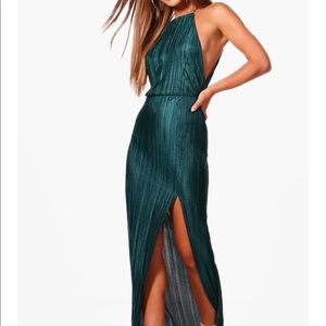 Green satin boohoo dress